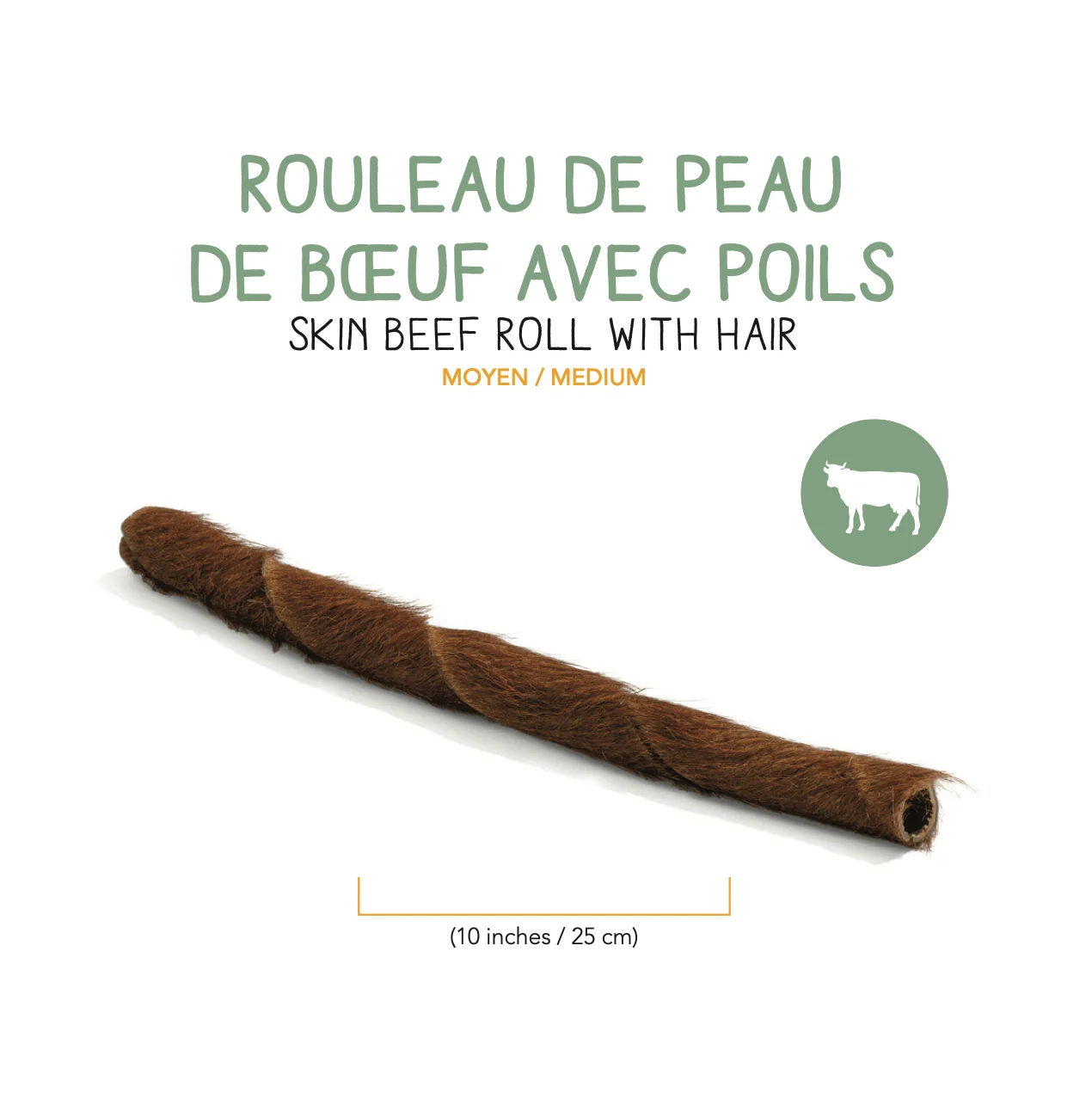 Rouleau de peau de boeuf deshydratee avec poils - moyen - 25cm – Image 2